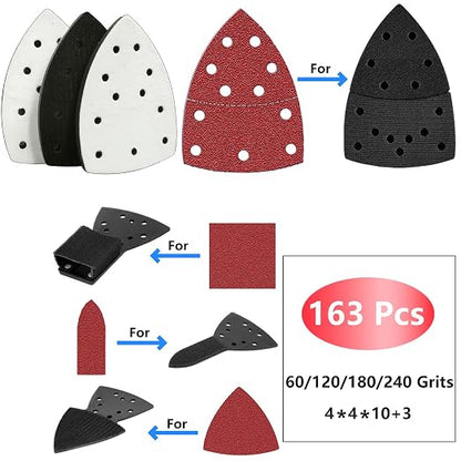 160pcs Mouse Sander Sandpaper and 3pcs Sanding Interface Pad, Detail Sander - Image 2