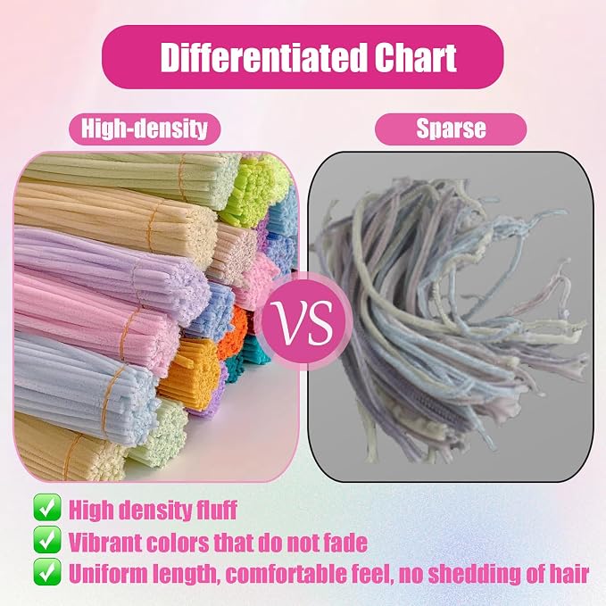 400 Pcs Pipe Cleaners Craft Set, 4 Assorted Pink Pipe Cleaners Bulk, Chenille - Image 4