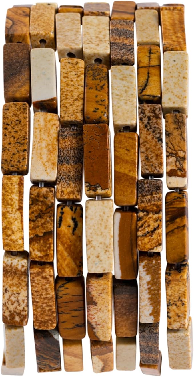 Natural Blown Picture Stone Rectangle Tube Beads 4x13mm 38cm/str Loose Semi by nusgnirps