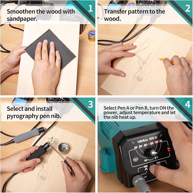 YIHUA 939 III Dual Pen Pyrography Station 2-in-1 Wood-Burning Tool - Image 6