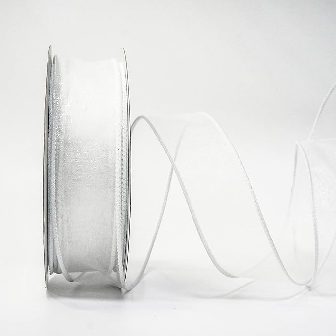 CT CRAFT LLC Sheer Organza Wired Ribbon 1.5" x 50Yards White - Image 2