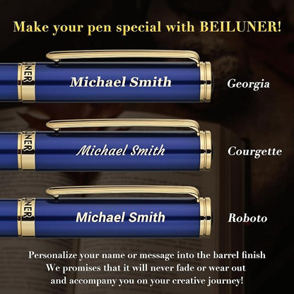 BEILUNER Blue Personalized Fountain Pen, Stunning Luxury Lacquer, 24K Gilded Nib - Image 2