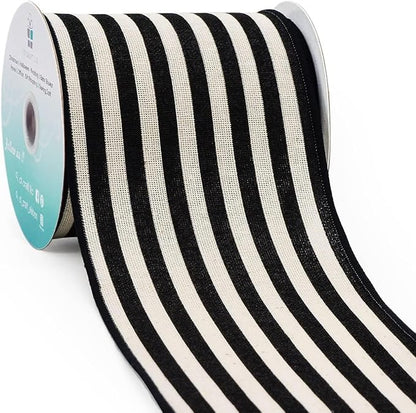 CT CRAFT LLC Striped Canvas Cotton Ribbon 4" x 10 Yards Ivory/Black Stripes by CTCRAFTLLC