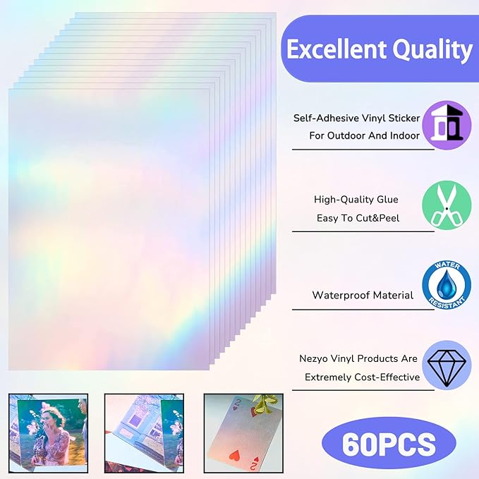 60 Sheets Holographic Laminate Sheets Clear Glitter A4 Size Vinyl Sticker Paper - Image 3