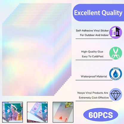 60 Sheets Holographic Laminate Sheets Clear Glitter A4 Size Vinyl Sticker Paper - Image 3