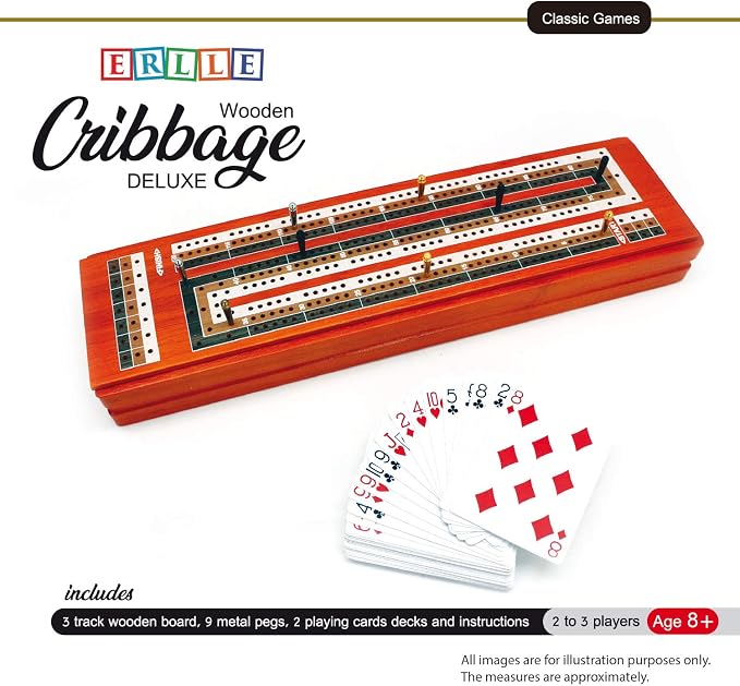 ERLLE - Wooden Cribbage Board Game Set, Continuous 3 Track Wooden Board - Image 6