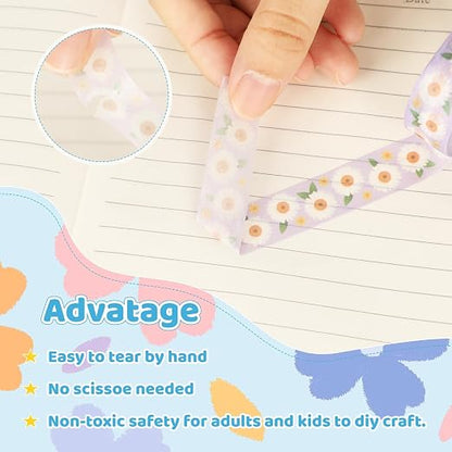 12 Rolls Sunflower Washi Tape Set, Floral Botanical Writable Masking Tapes - Image 4