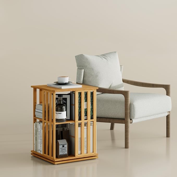 YOWOS Rotating Bookshelf Tower, 360 Display Spinning Bookcase, Bamboo Bookshelf by YOWOS