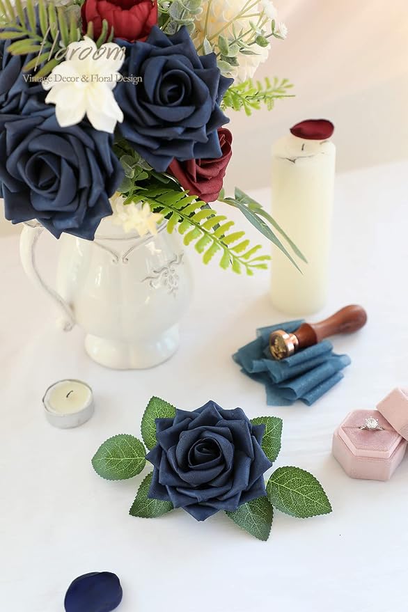 Floroom Artificial Flowers 16pcs 3.5" Real Looking Navy Blue Foam Fake Hybrid - Image 5