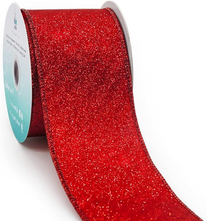 CT CRAFT LLC Glitter Wired Ribbon 2.5" x 10 Yards Red by CTCRAFTLLC