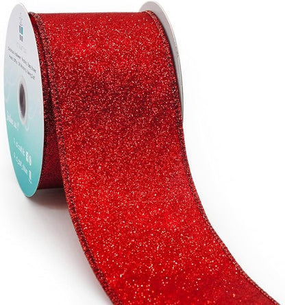 CT CRAFT LLC Glitter Wired Ribbon 2.5" x 10 Yards Red by CTCRAFTLLC
