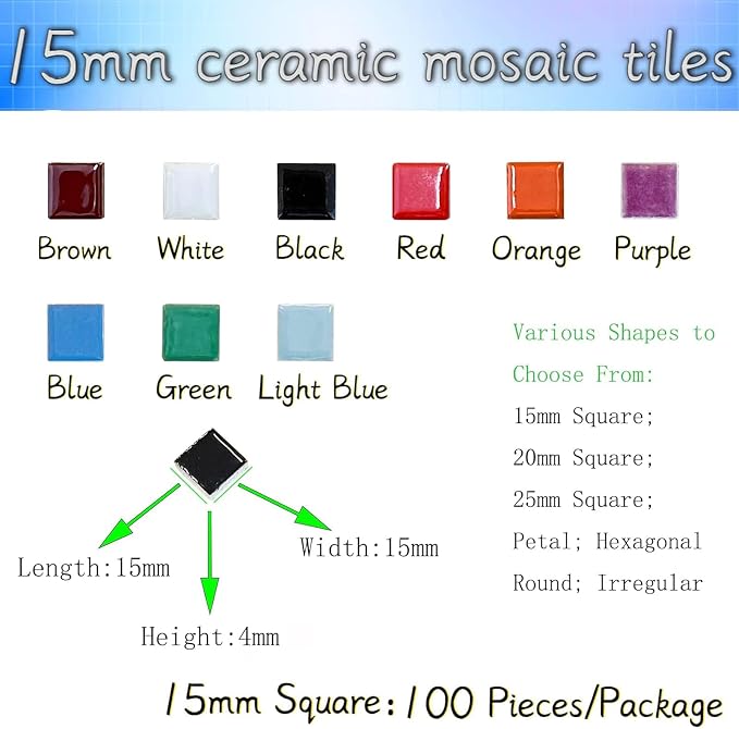 100 Pieces Ceramic Mosaic Tiles 3/5" Square Shapes Mosaic Ceramic Pieces - Image 2