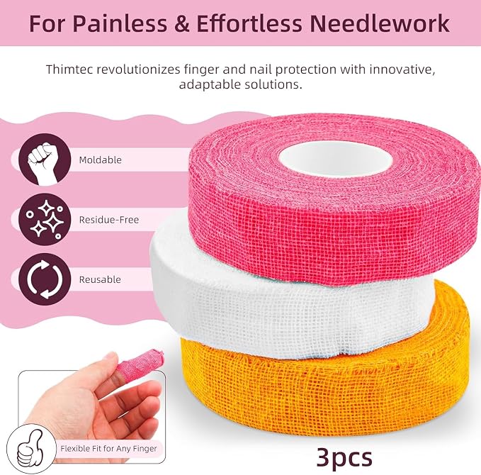 3Rolls Thimble Tape for Hand Sewing Multi-Used Sew Thimbles Nail Finger - Image 2