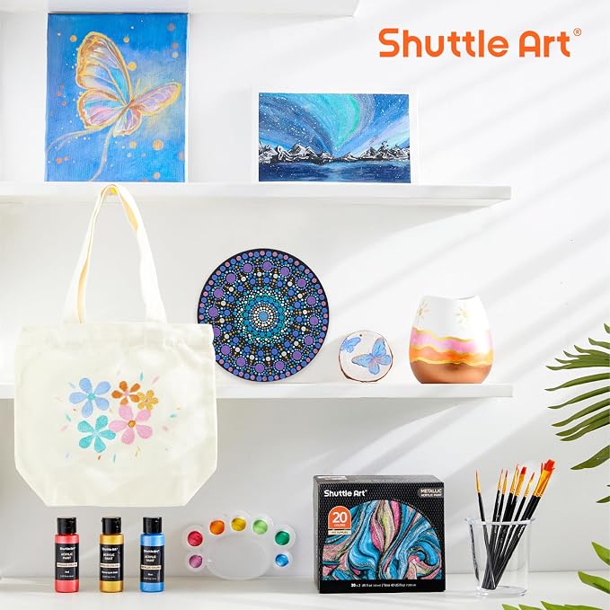 Shuttle Art Metallic Acrylic Paint Set, 20 Colors Metallic Paint in Bottles - Image 7