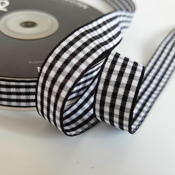 Black and White Wovon Edge Gingham Ribbon 25 Yard Each Roll 100% Polyester - Image 6