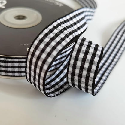 Black and White Wovon Edge Gingham Ribbon 25 Yard Each Roll 100% Polyester - Image 6
