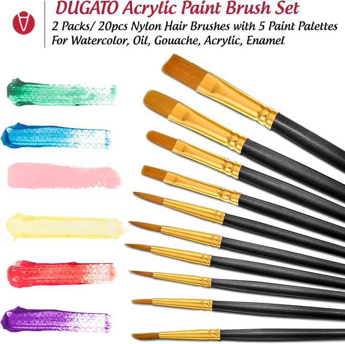 Halloween Paint Brushes Palettes Set by DUGATO, 2 Packs/20pcs Round Pointed Tip - Image 3