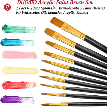 Halloween Paint Brushes Palettes Set by DUGATO, 2 Packs/20pcs Round Pointed Tip - Image 3
