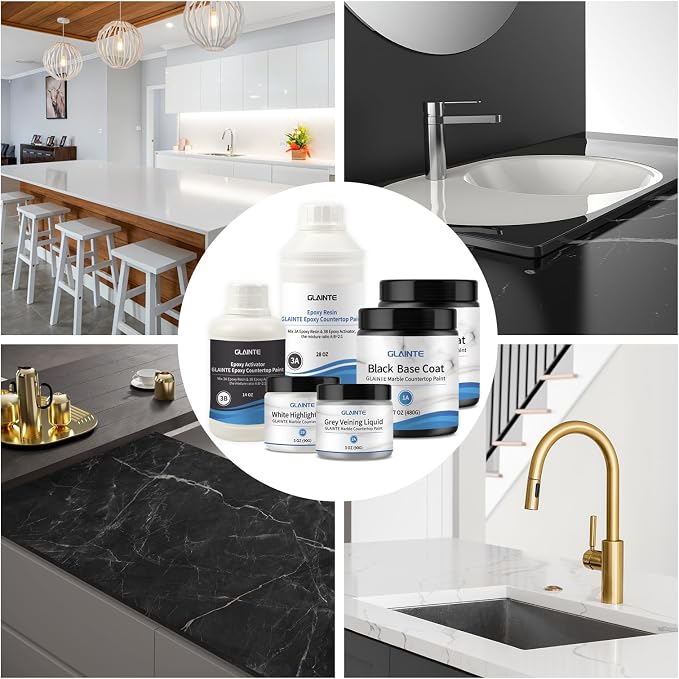 GLAINTE Black Marble Countertop Paint Kit Epoxy Countertop Refinishing Paint Kit - Image 6