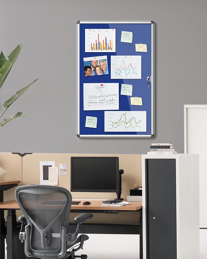 36"x24" Enclosed Bulletin Board, Lockable Weather-Resistant Aluminum Cork - Image 2