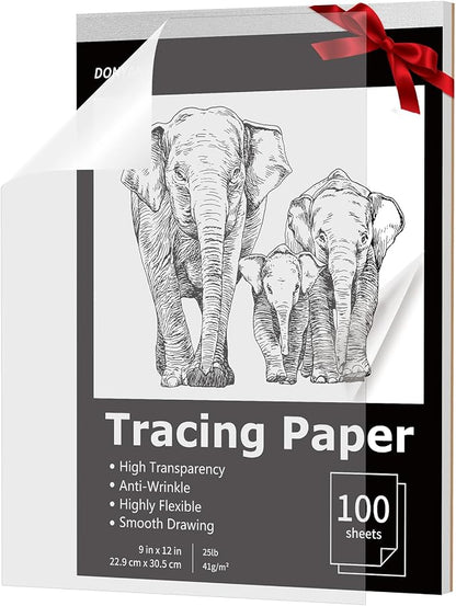 Tracing Paper 9"x12", 100 Sheets Transparent Vellum Paper by Donyang