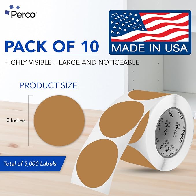 Perco Kraft Brown 3-Inch Perforated Circle Dot Sticker Labels — 10 Rolls - Image 2