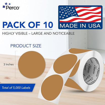 Perco Kraft Brown 3-Inch Perforated Circle Dot Sticker Labels — 10 Rolls - Image 2