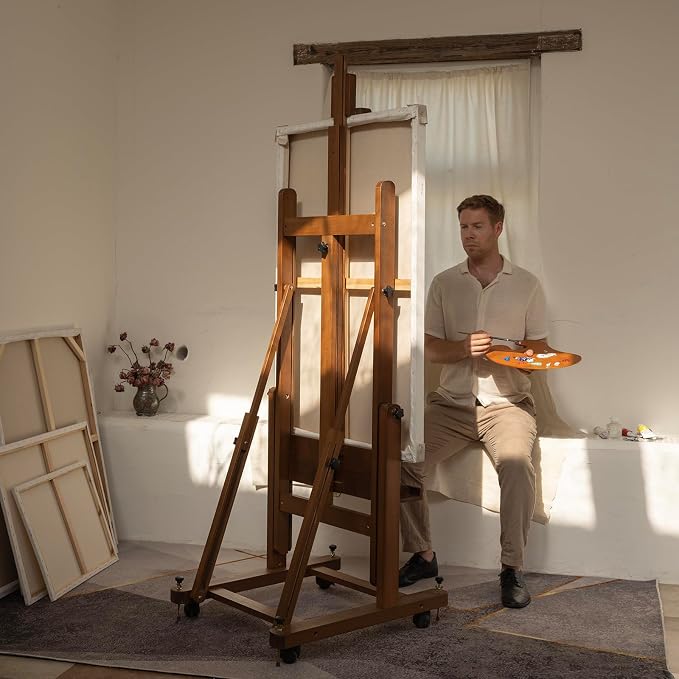 MEEDEN Enlarged Heavy-Duty H-Frame Easel: Artist Solid Beech Wooden Studio Easel - Image 7