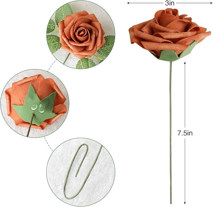 AmyHomie Artificial Flower Shades of Burgundy Rose 25pcs Real Looking Fake - Image 2