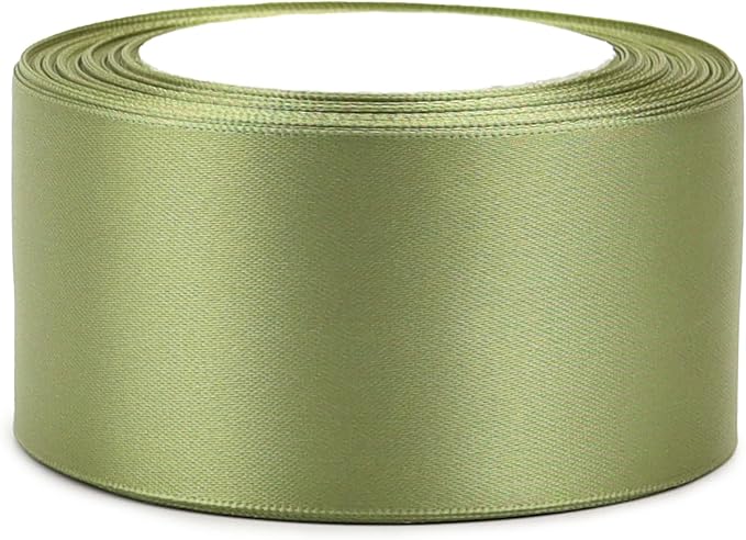 Olive Green Solid Satin Ribbon 2 Inch 25 Yards Solid Polyester Fabric Ribbon - Image 6