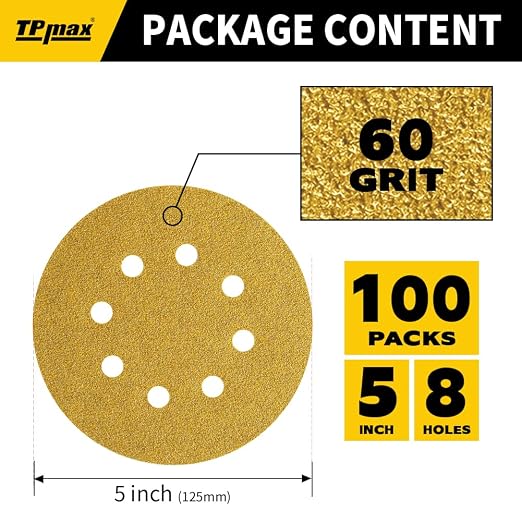 100PCS 5 Inch 60 Grit 125mm 8 Hole Sanding Discs Sandpaper - Image 2
