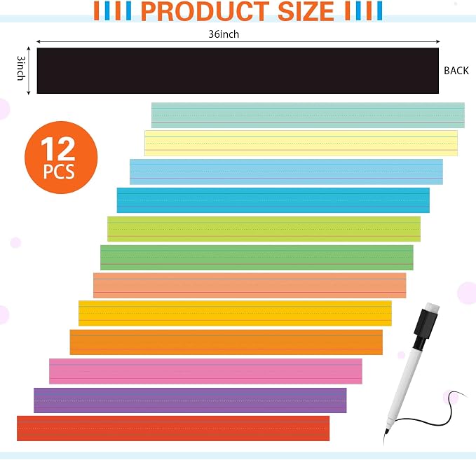 Faccito 12 Pieces Large Magnetic Sentence Strips 3 x 36 inch Dry Erase Sentence - Image 2
