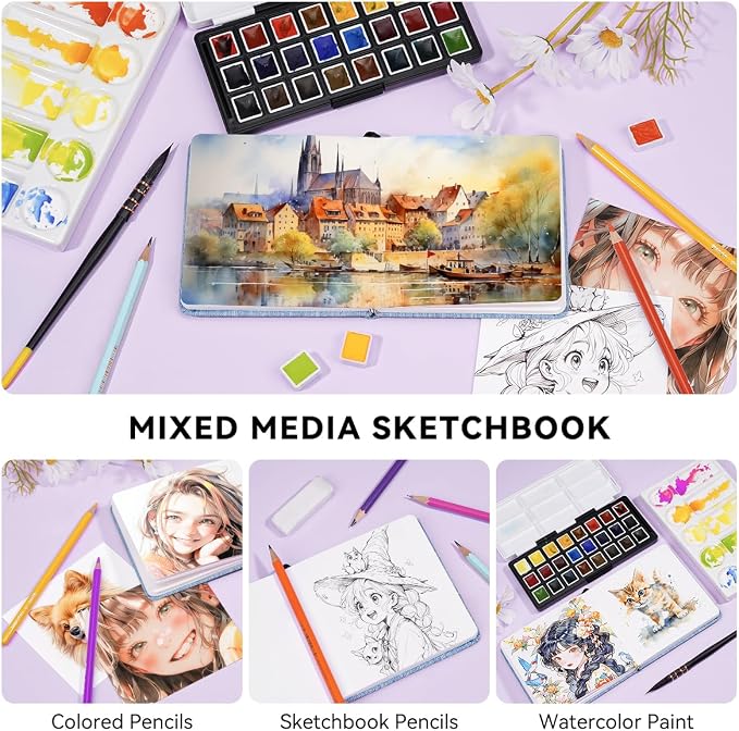 Lightwish Square Watercolor Journal, 100% Cotton, 300gsm/140lb, 24 Sheets Cold - Image 3