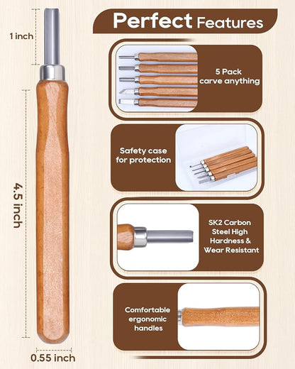 UCEC 5 Pack Linocut Wood Carving Tools Set Linoleum Hand Wood Carving Kit - Image 3