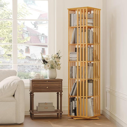 YOWOS Rotating Bookshelf Tower, 360 Display Spinning Bookcase, Bamboo Bookshelf - Image 2