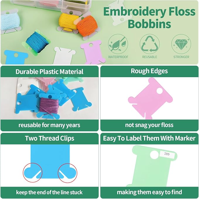 Yuahar 265Pcs Embroidery Floss Organizer Kit, 2 Removable 24-Grid Thread - Image 3