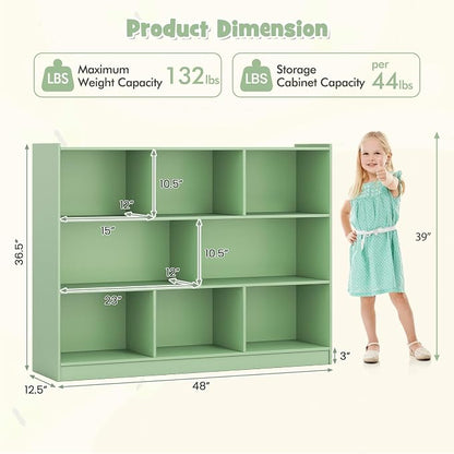 KOTEK Toy Storage Organizer, 5 Cubby Kids Bookshelf, Wooden 3-Tier Bookcase - Image 2