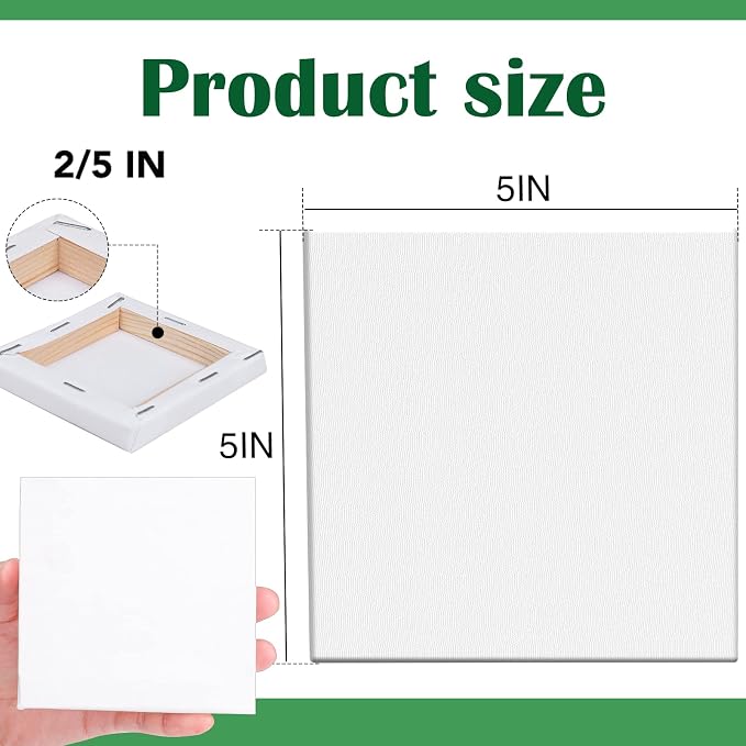 ESRICH Mini Stretched Canvas 10 Pack 5x5inch, 2/5''Profile Art Primed Canvases - Image 2
