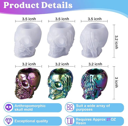 LET'S RESIN Skull Resin Molds, See-no 3 Pcs Skull Silicone Molds - Image 3