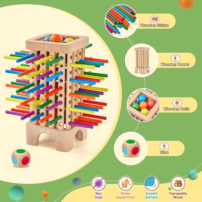 Montessori Game Wooden Board Game, 42 Colorful Wooden Sticks Dice Game Math - Image 5