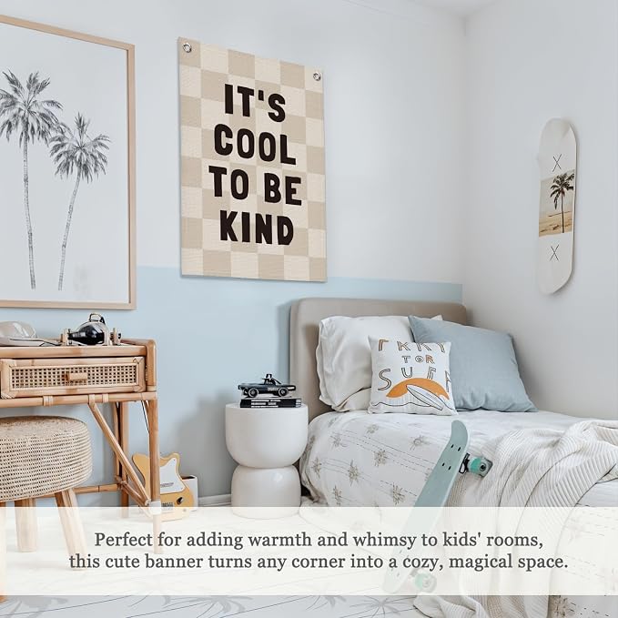 Kids Room Decor Linen Canvas Banner, It's Cool to Be Kind, Baby Nursery Decor - Image 4