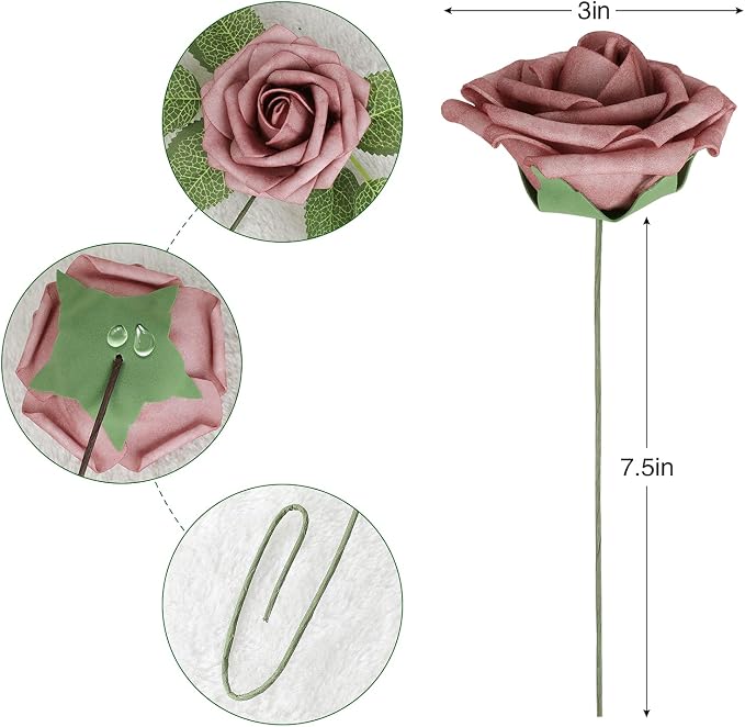AmyHomie Artificial Flower Warm Taupe & Nude Rose 25pcs Real Looking Fake Roses - Image 2