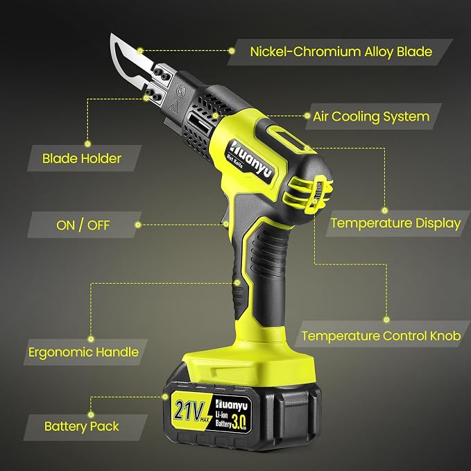 Huanyu Cordless Hot Knife with Temp. Display 100W Max 500℃ 3.0Ah Battery - Image 2