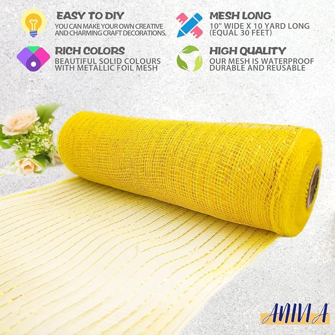 Anivia Deco Mesh Ribbon, 10inch x 30 Feet Each Roll Metallic Foil Mesh Ribbon - Image 3