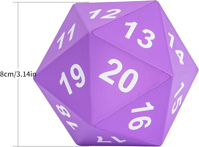 Large Foam D20 Dice, 80mm Purple 20 Sided Dice D&D Polyhedral Set - Image 7