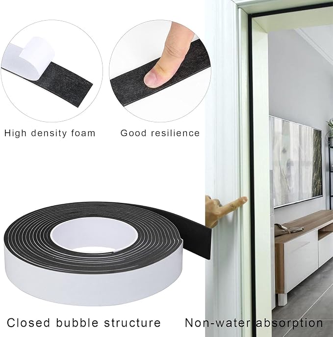 EVA Single-Sided Adhesive Black Foam Tape, 1.18inx16.4FT Single-Sided Sealing - Image 5