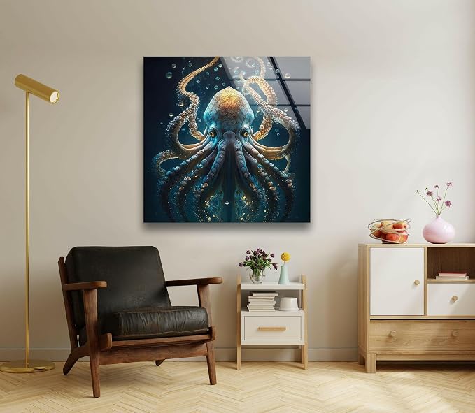 My Photostation.com 24Wx30H'' Underwater Blue Octopus Glass Wall Art Tempered - Image 3