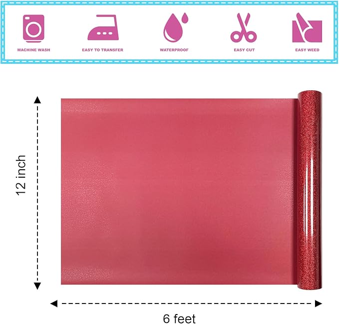 Red Glitter Heat Transfer Vinyl 12Inch*6FT Glitter Iron on Vinyl - Image 2