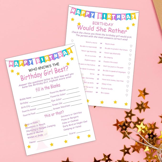 Birthday Party Games Set for Girls- 20 Birthday Double Sided Games Cards Set- - Image 5