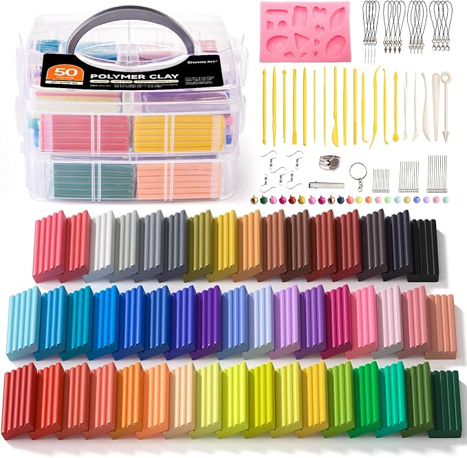 Shuttle Art Polymer Clay Kit, 50 Colors, Soft Oven Clay Kit, 19 Carving Tools by ShuttleArt